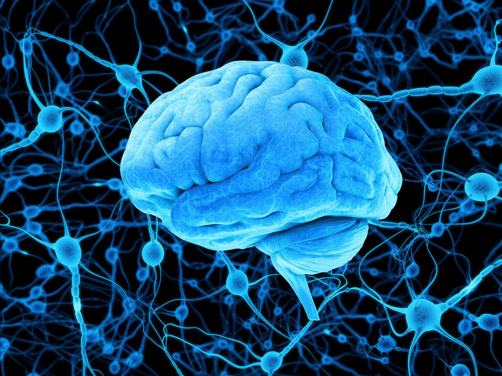 Blue image of a brain surrounded by neural synapses. Neurofeedback for ADHD in Washington, DC is a proven effective treatment for managing the symptoms of ADHD.