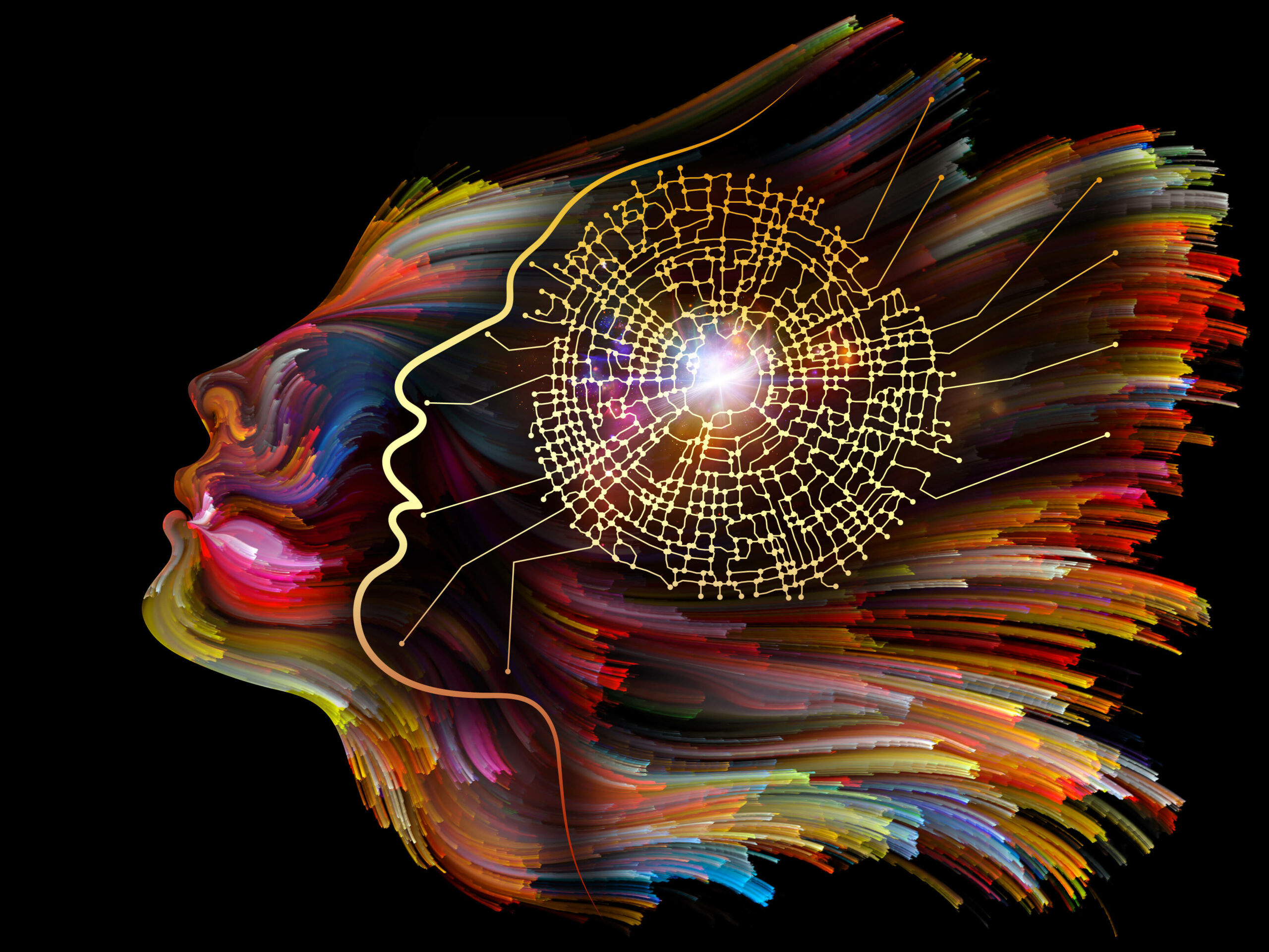 Abstract picture of an individual's profile made with lines of different colors representing the brain waves that are explored during Neurofeedback for ADHD in Washington, DC.