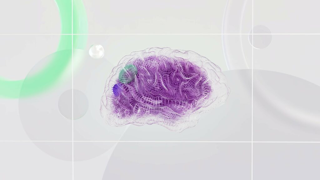 A purple rendering of a brain representing the use of Neurofeedback for Anxiety in Washington, DC.